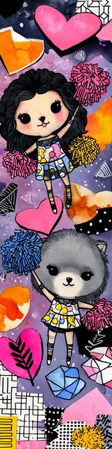 Free kawaii bookmark featuring a cheerleader with animals